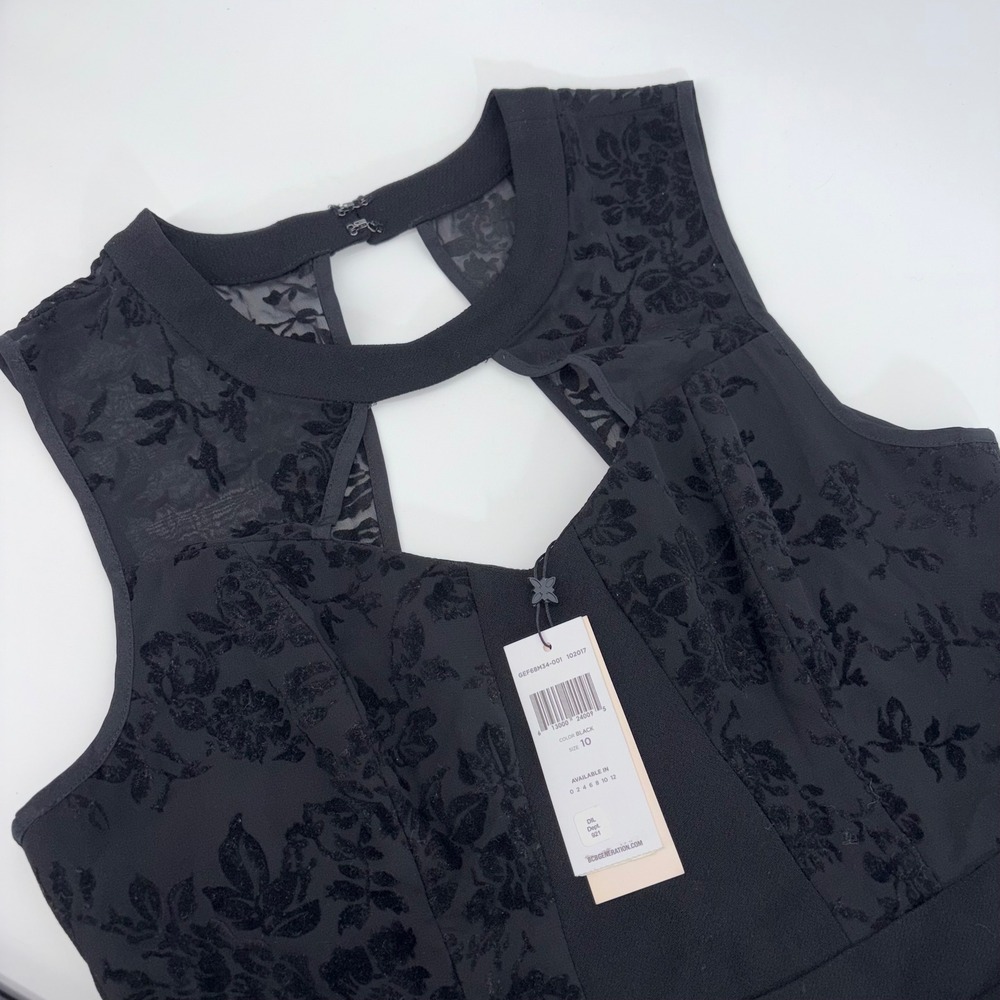 BCBGeneration Black Floral Burnout Velvet Mesh Cutout Fit & Flare Dress Size 10‎